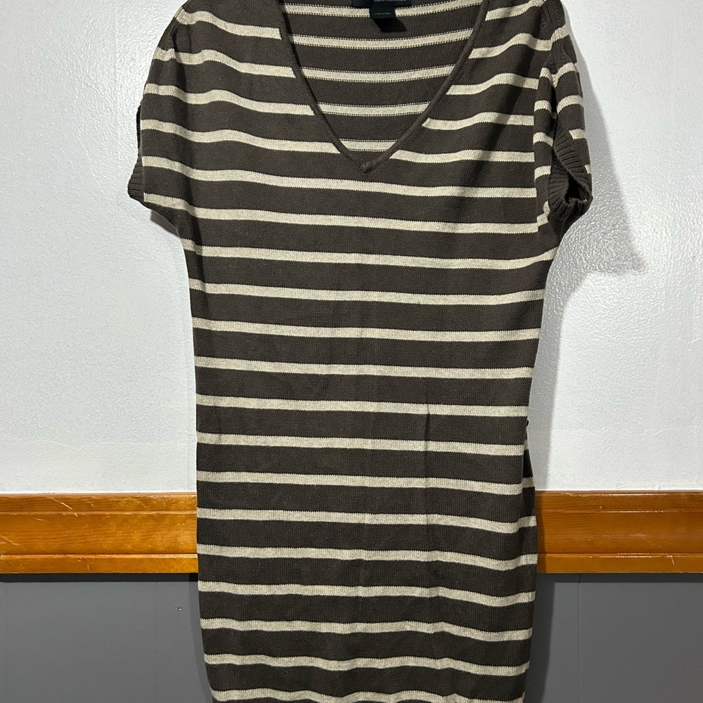 Calvin Klein Jeans Brown & Cream Striped V-Neck Knit Top